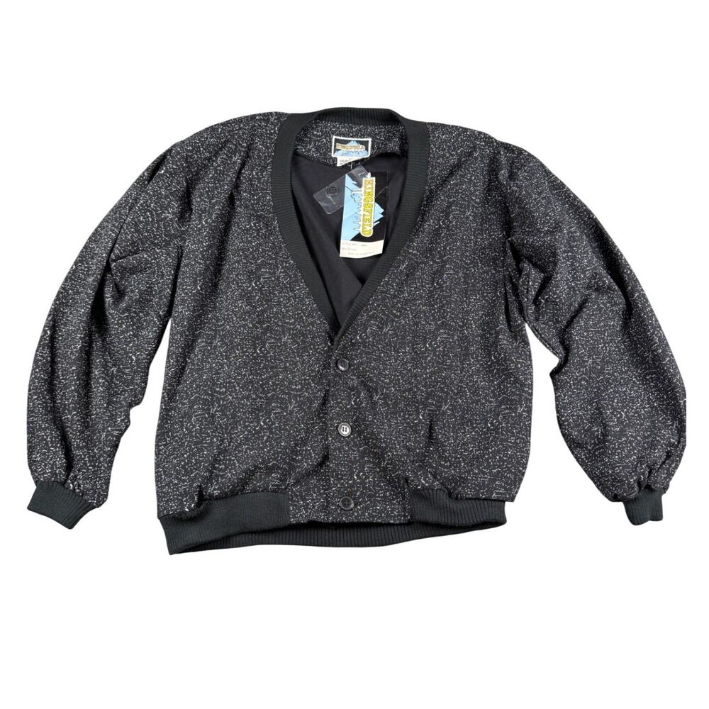 Vintage 80s Kingsfield Speckled‎ Cardigan Jacket Black S Made in Taiwan